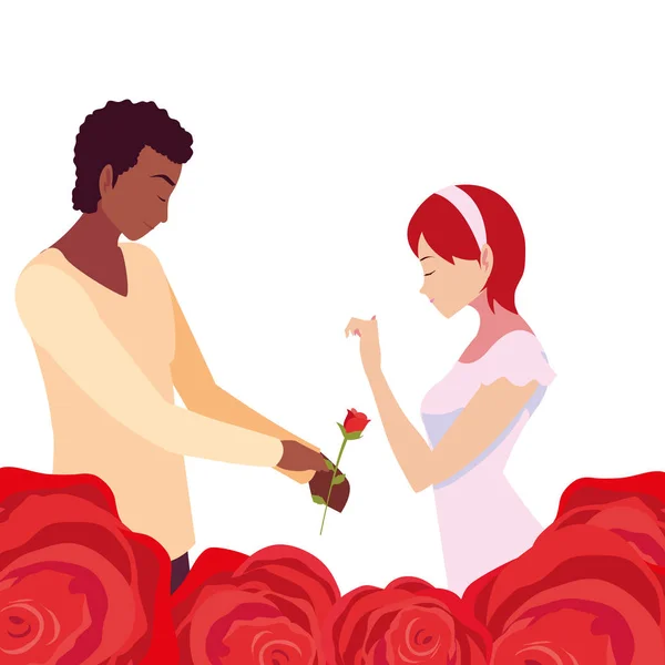 Hombre dando flor una mujer romántico — Vector de stock