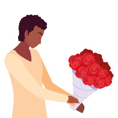 çiçek buketi ile romantik adam