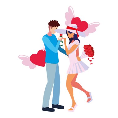 çift romantik çiçekler kalp aşk kanatları