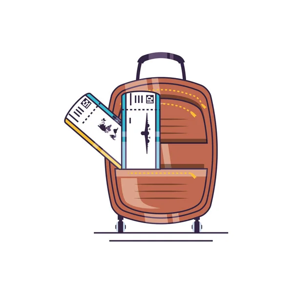 Equipamiento maleta viaje con billete de avión — Archivo Imágenes Vectoriales