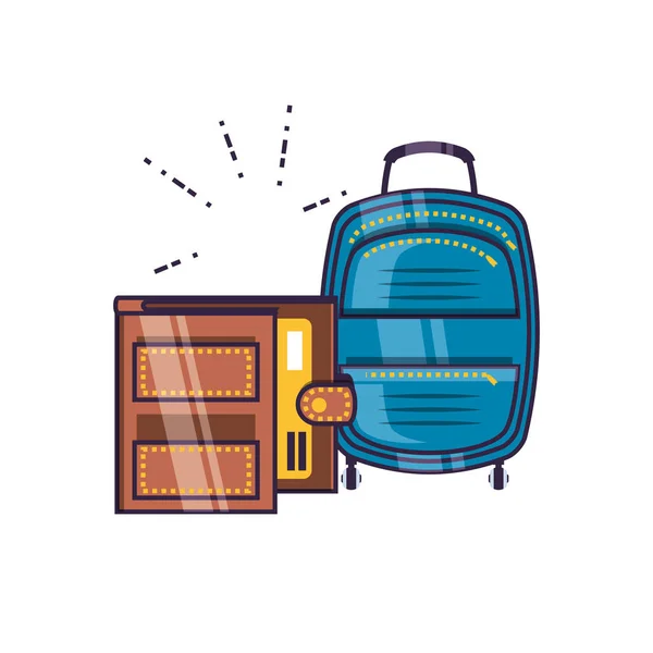 Reiskoffer uitrusting met portemonnee — Stockvector