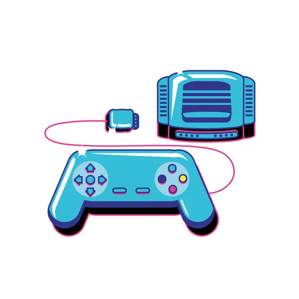 Retro de controle de vídeo game com console — Vetor de Stock