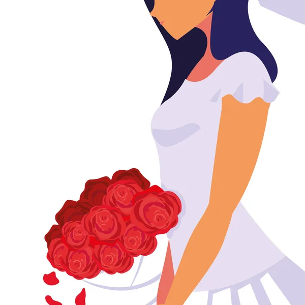 Romantische vrouw met boeket bloemen — Stockvector