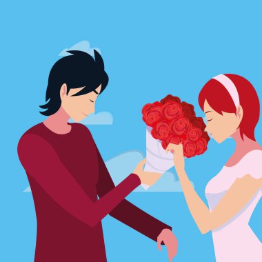 buket çiçek veren adam bir kadın