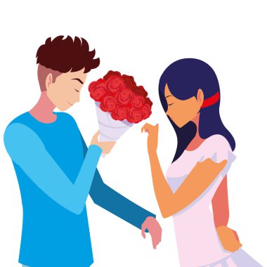 buket çiçek veren adam bir kadın