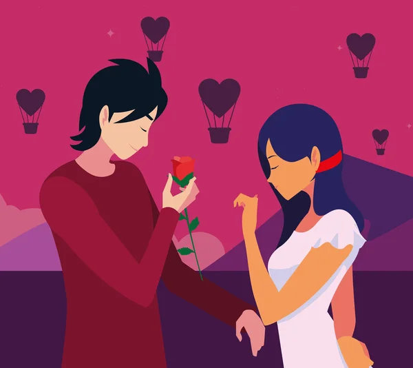 Hombre dando flor una mujer romántico — Vector de stock