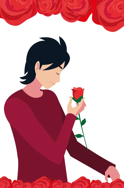 Романтичный мужчина держит милый цветок — стоковый вектор