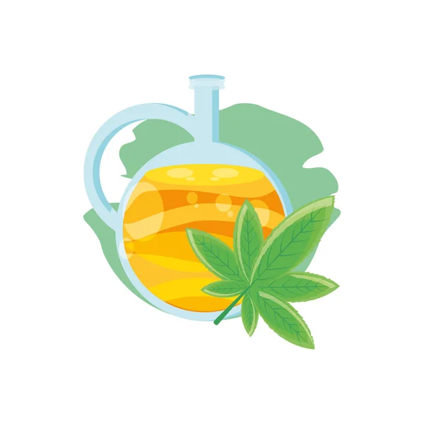 Cannabis leaf plant with oil jar — Stock Vector