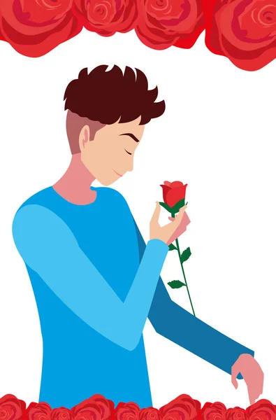 Romántico hombre celebración lindo flor — Vector de stock