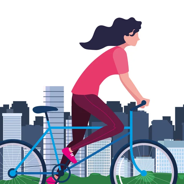 Mensen rijden fiets activiteit afbeelding — Stockvector