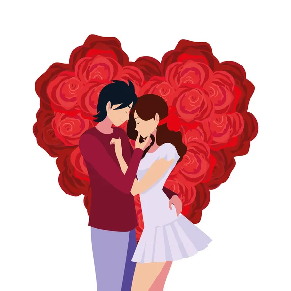 Pareja romántico flores forma corazón amor — Vector de stock