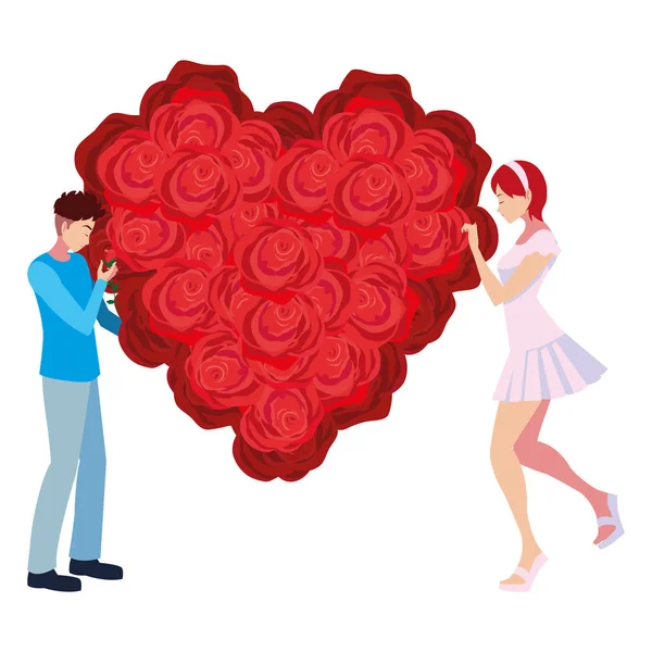 Pareja romántico flores forma corazón amor — Vector de stock