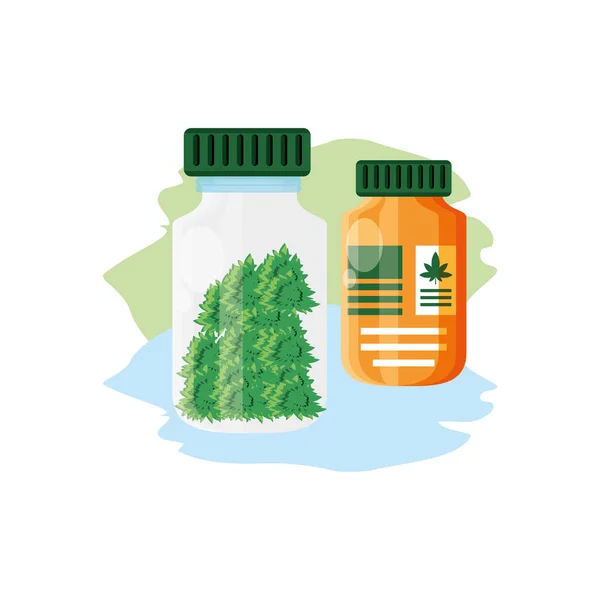 Cannabis bottles medicinal products icons — Stock Vector