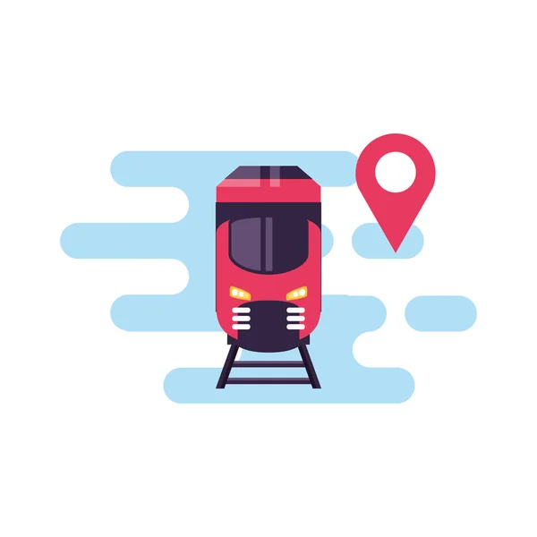 Vehículo de viaje en tren con ubicación pin — Vector de stock