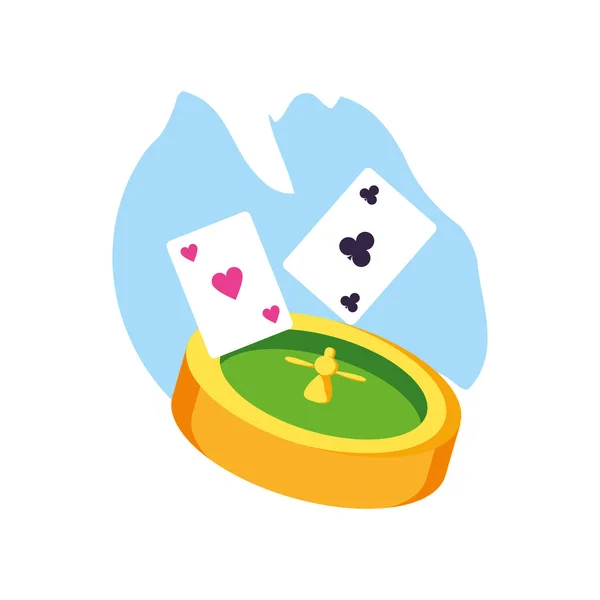 Juego de ruleta de casino con cartas de póker — Vector de stock