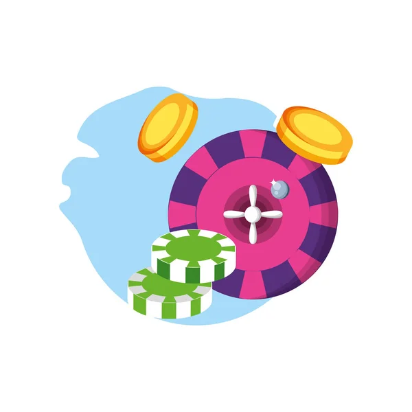 Casino spel chips med roulette — Stock vektor