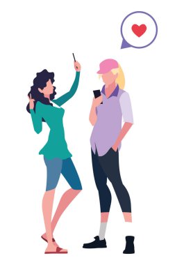 akıllı telefon kullanarak iki kadın karakter