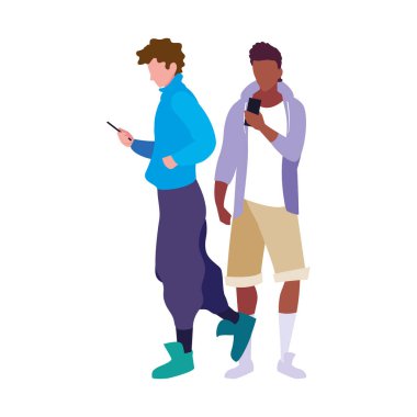 akıllı telefon cihazları kullanan iki adam