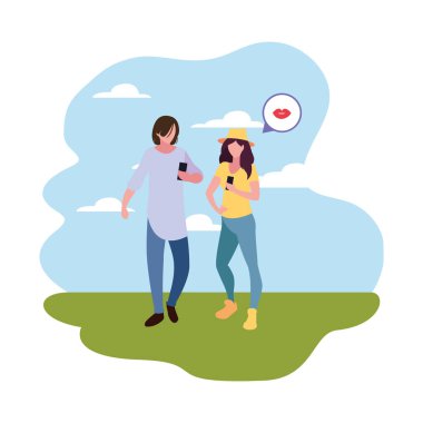 akıllı telefon kullanarak erkek ve kadın karakterleri