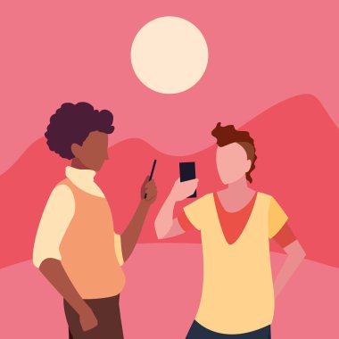 akıllı telefon sosyal medya kullanan iki adam