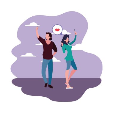 akıllı telefon kullanarak erkek ve kadın karakterleri