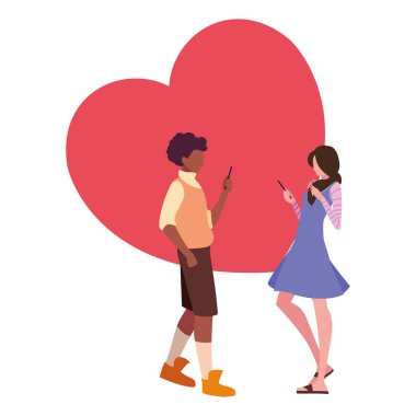 akıllı telefon kullanarak erkek ve kadın karakterleri