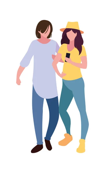 Young man and woman using smartphone social media — Stock Vector