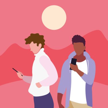 akıllı telefon sosyal medya kullanan iki adam