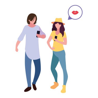 akıllı telefon kullanarak erkek ve kadın karakterleri