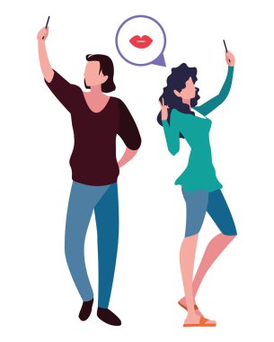 akıllı telefon kullanarak erkek ve kadın karakterleri