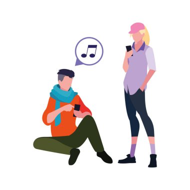 akıllı telefon kullanarak erkek ve kadın karakterleri