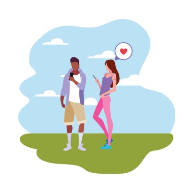 akıllı telefon kullanarak erkek ve kadın karakterleri