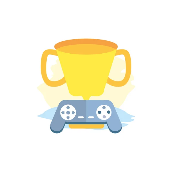 Video game control retro with trophy cup — Stock Vector
