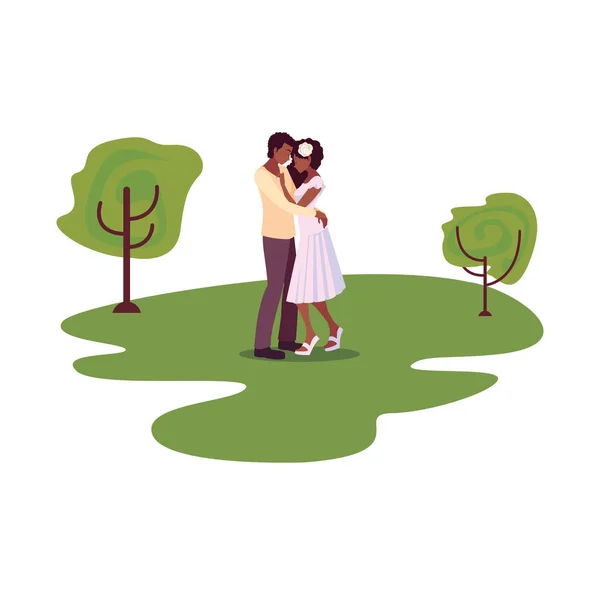 Romântico casal abraço no parque —  Vetores de Stock