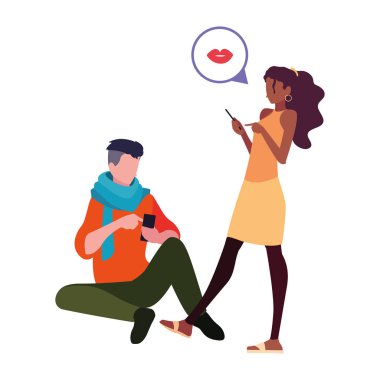 akıllı telefon kullanarak erkek ve kadın karakterleri