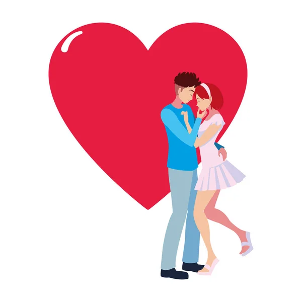 Romántico pareja abrazando amor corazón — Vector de stock