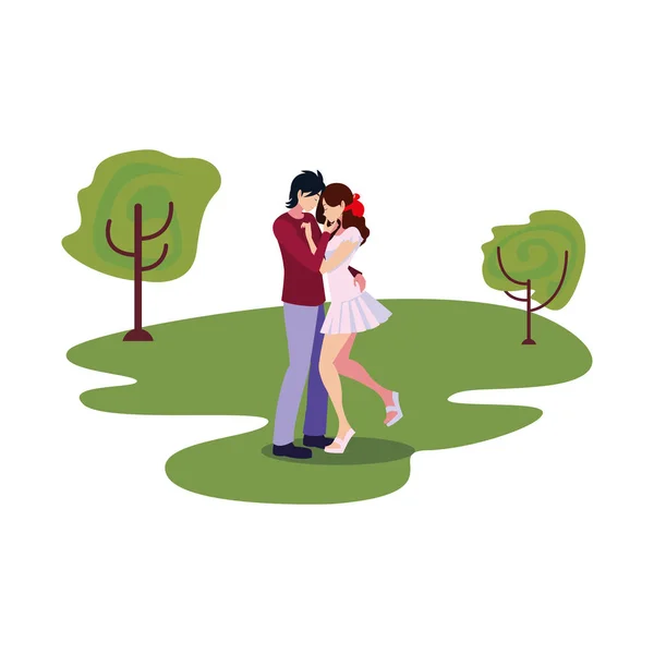 Romantic couple hugging in the park — Stock Vector