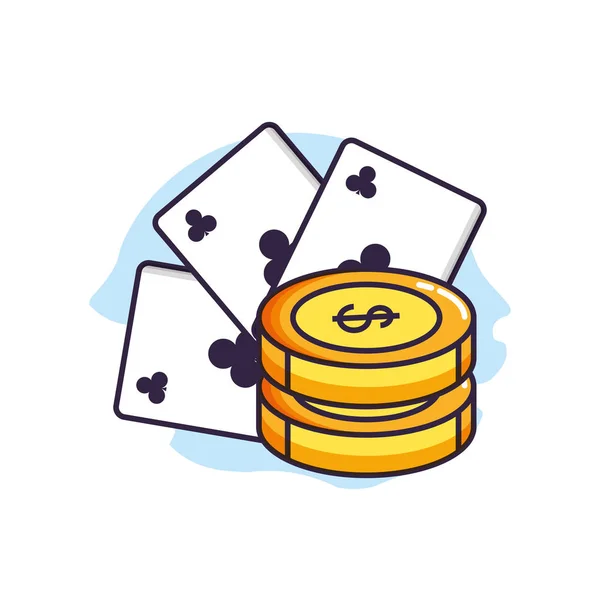 Cartas de jogo de casino de poker com dinheiro moedas —  Vetores de Stock