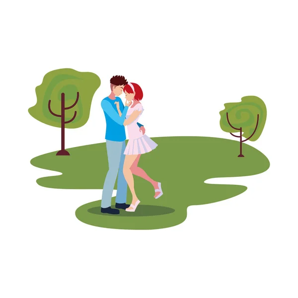 Romântico casal abraço no parque — Vetor de Stock