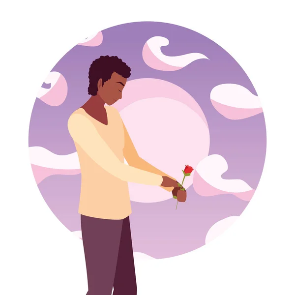 Man holding flower rose romantic — Stock Vector