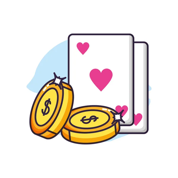 Покер казино игровые карты с монетами деньги — стоковый вектор