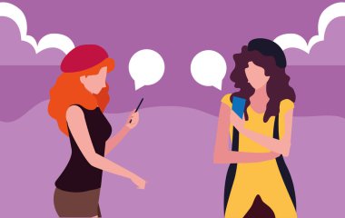 konuşan akıllı telefon kullanan iki kadın