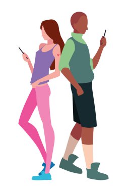 akıllı telefon sosyal medya kullanarak genç adam ve kadın