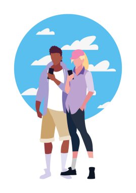 Erkek ve kadın smartphone kullanarak