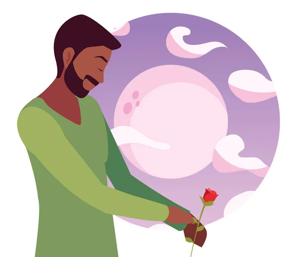 Man holding flower rose romantic — Stock Vector