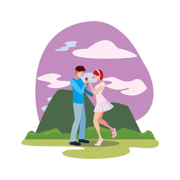 Hombre dando flor una mujer romántico — Vector de stock