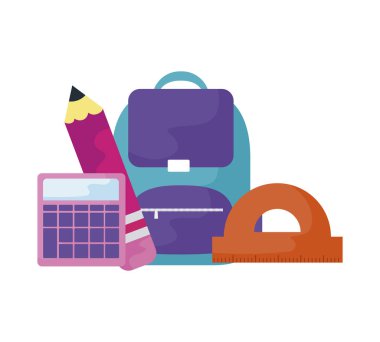 hesap makinesi ve set malzemeleri ile okul çantası