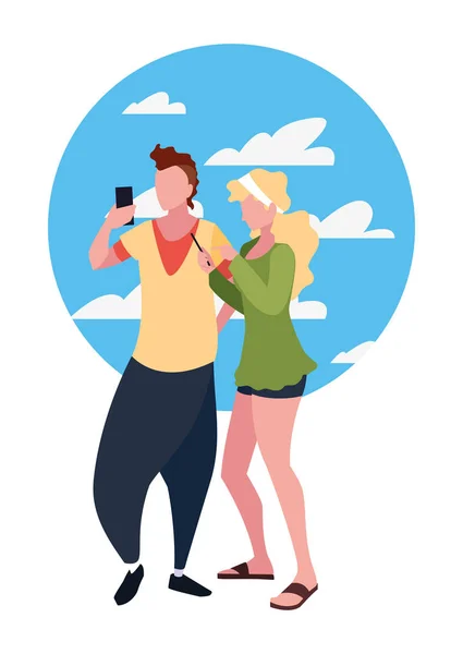 Man and woman using smartphone — Stock Vector