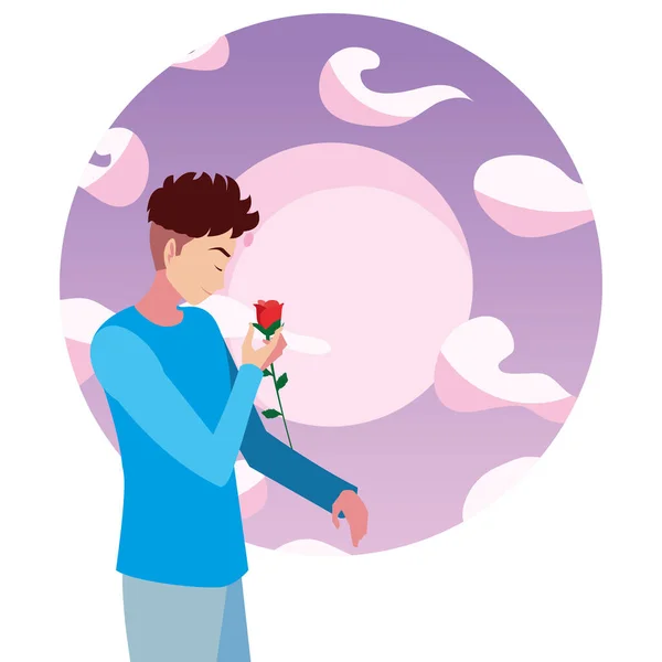 Man holding flower rose romantic — Stock Vector