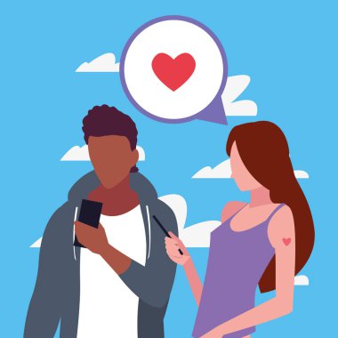 akıllı telefon kullanarak erkek ve kadın karakterleri